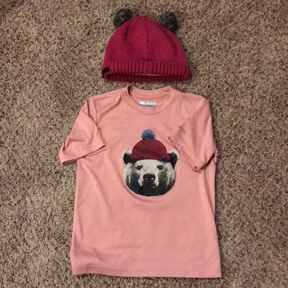 Columbia girls size small 8 top and beanie
